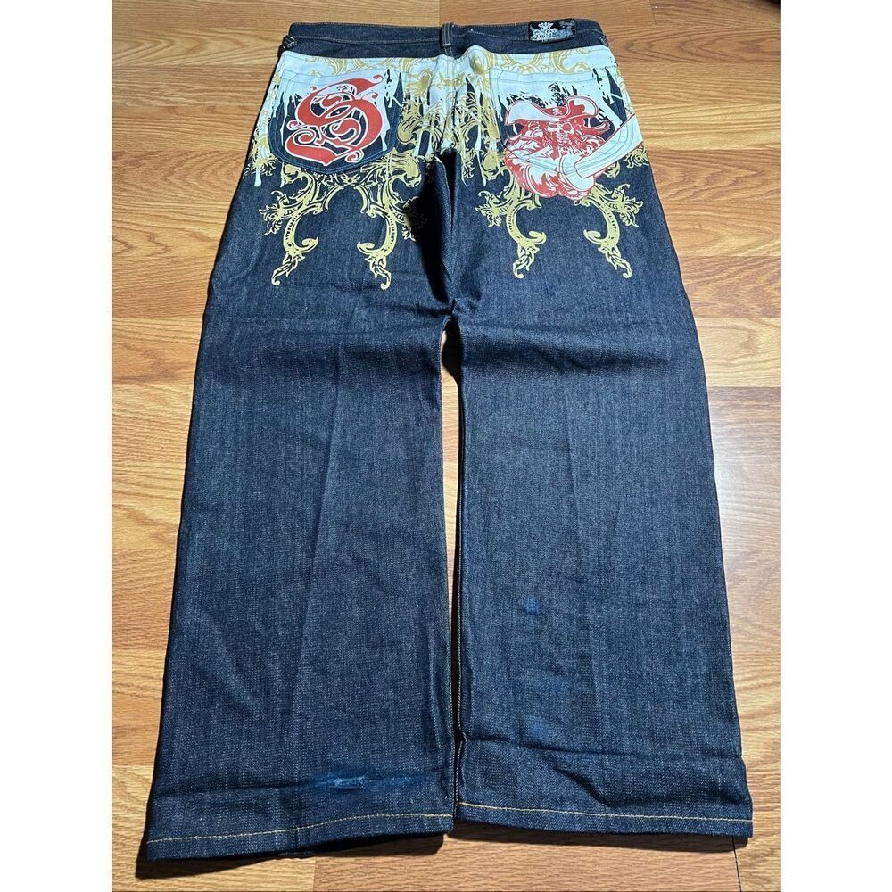 Y2K Scared Cult Pirate Dark Wash Hip Hop Baggy Wideleg Jeans